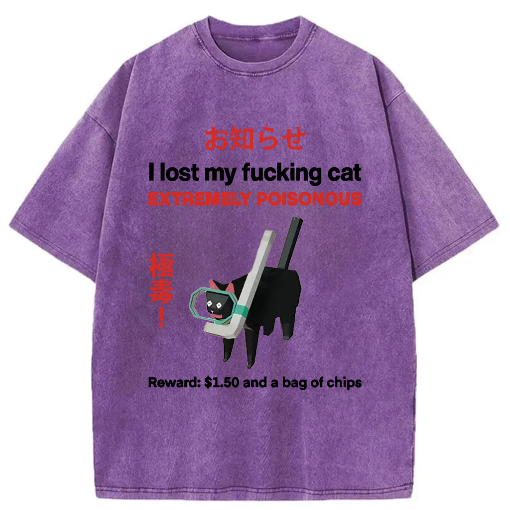 Find The Toxic Cat Funny Washed T-Shirt