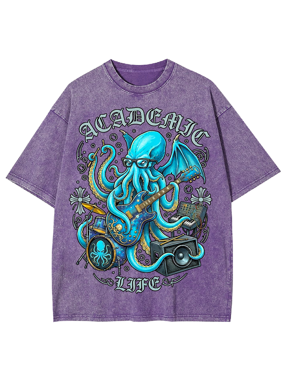 Unisex Nerdcore Kraken Printed Washed Tee