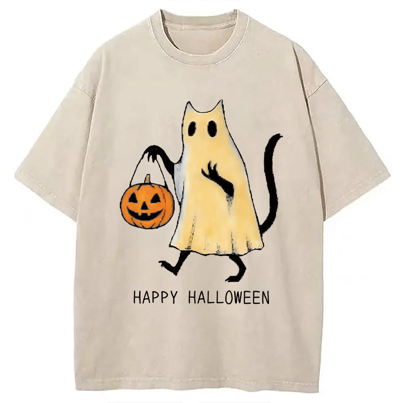 Halloween Cat Soul Washed T-Shirt