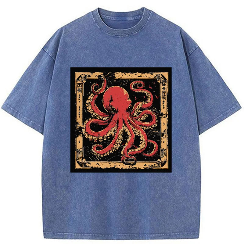 Retro Octopus Washed T-Shirt