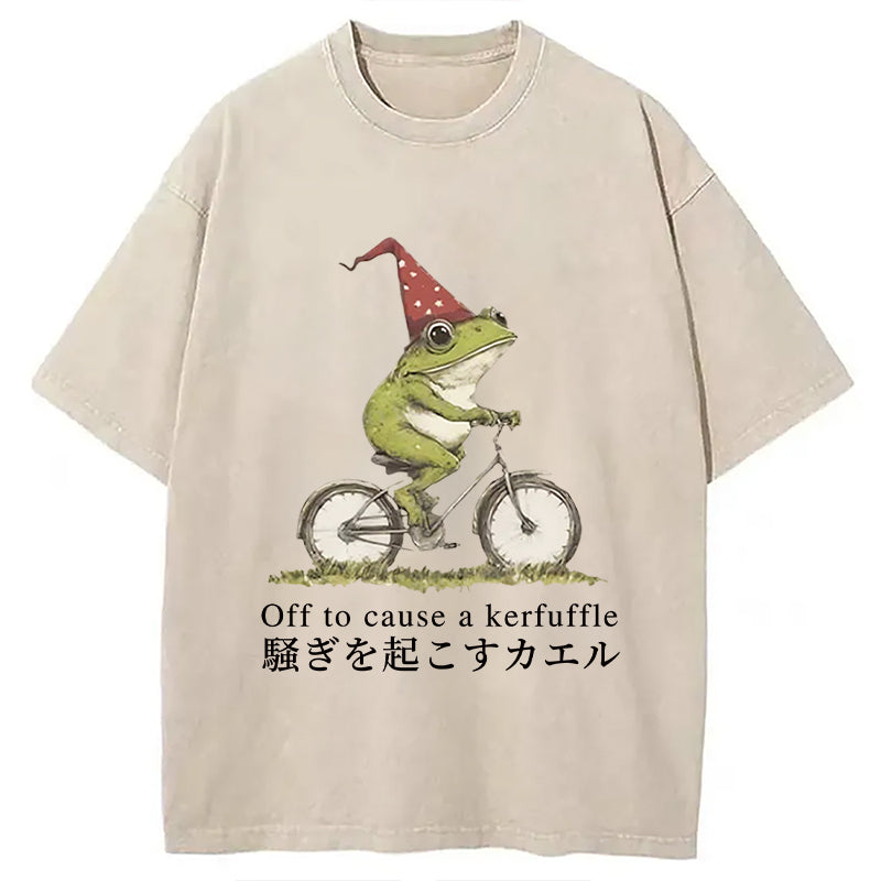 Off to Cause a Kerfuffle Frog Washed T-Shirt