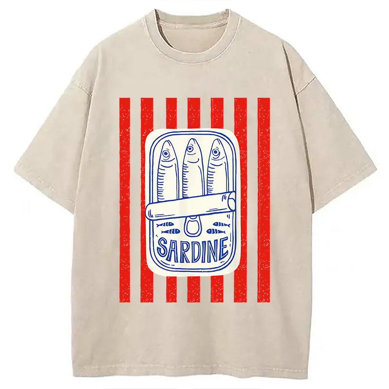 Les Sardines Red Stripes Fisherman Washed T-Shirt