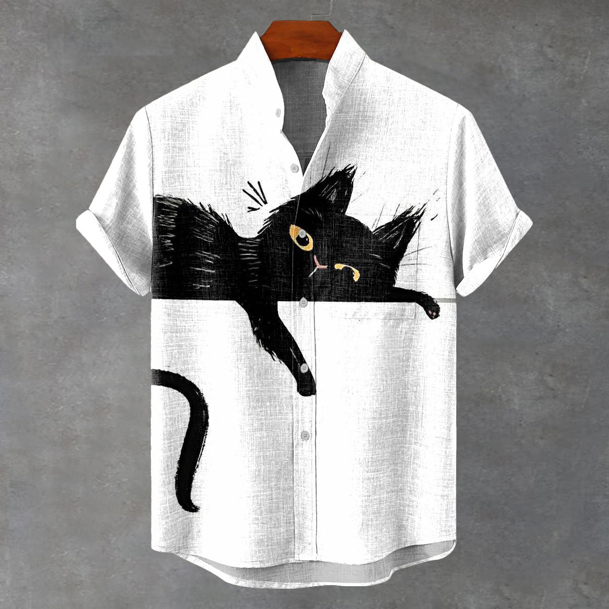 Vintage Lazy Black Cat Art Print Casual 100% Cotton Shirt