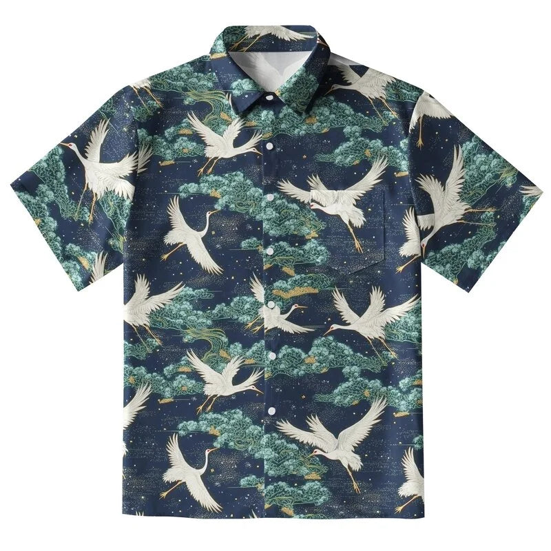 Cranes And Clouds Button-up Shirt