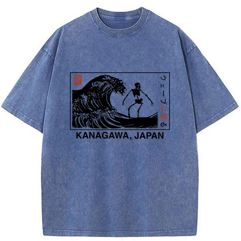 Skeleton Surfing Japan Washed T-Shirt