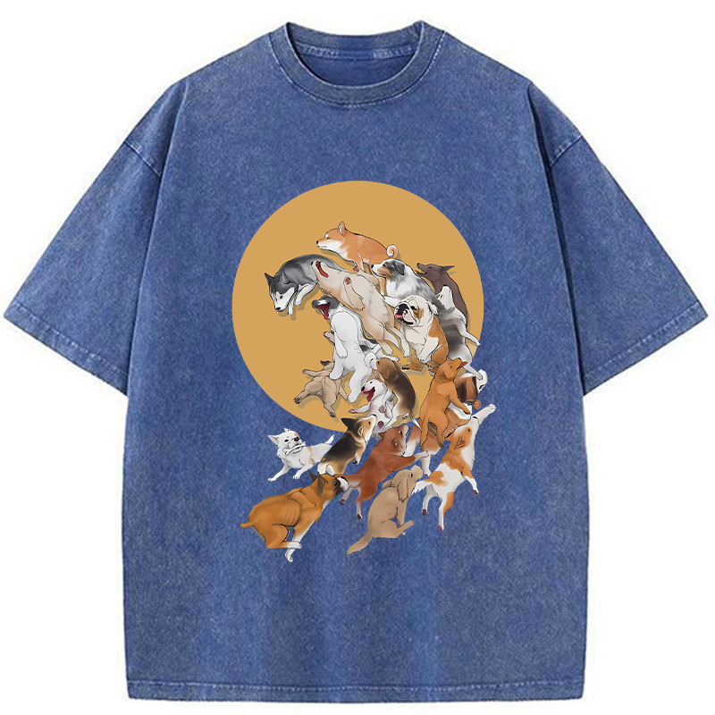 Dogs Under The Moon Washed T-Shirt