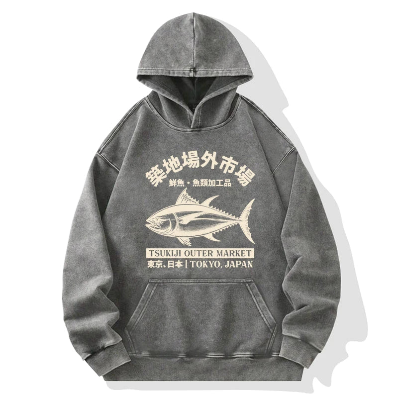 Japan Tsukiji Fish Market Washed Hoodie