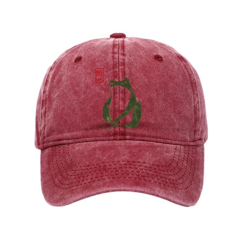 Woodblock Print Frog Washed Cap