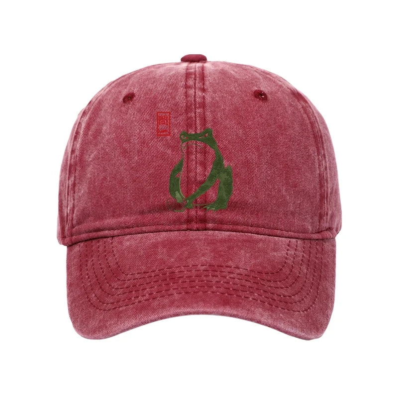 Woodblock Print Frog Washed Cap