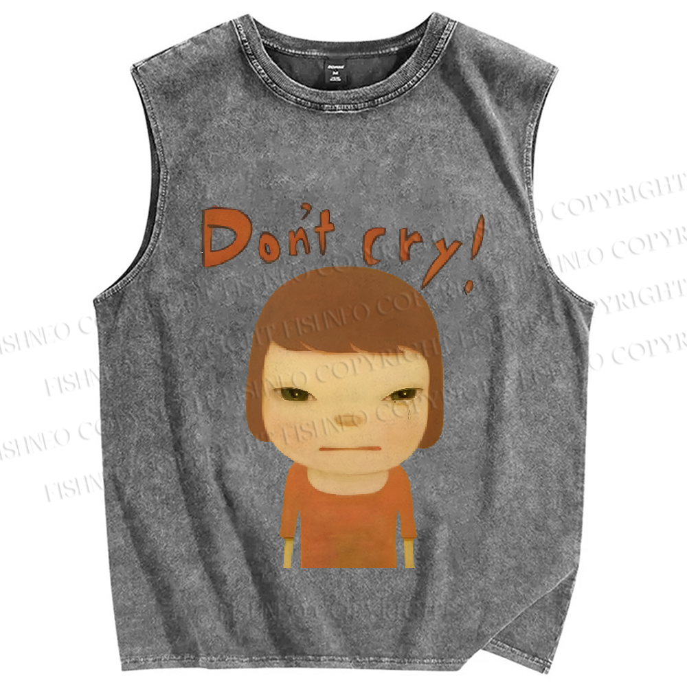 Unisex Japanese Art Yoshitomo Nara Crying Printed Washed Tank Top