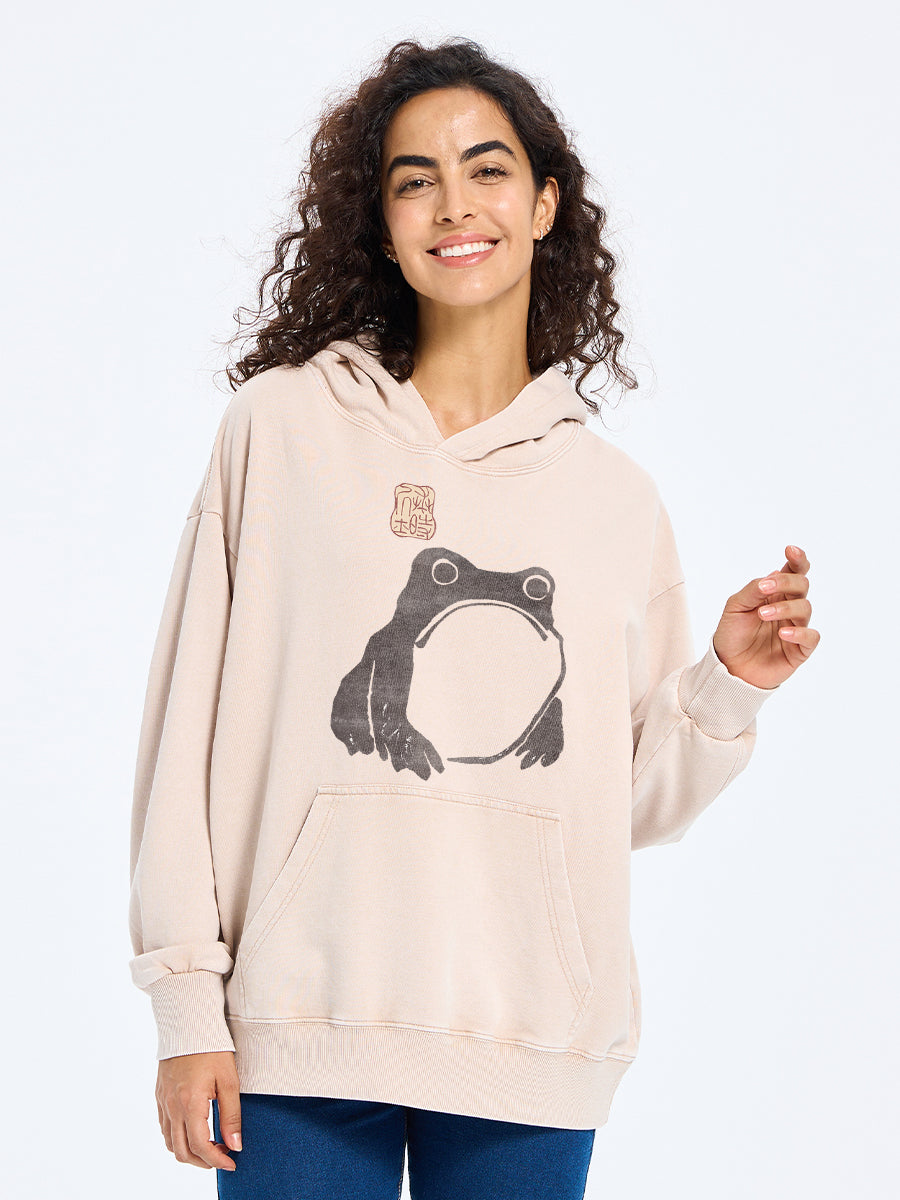 Matsumoto Hoji Woodblock Print Frog Washed Hoodie
