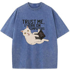 Cat At Work Washed T-Shirt