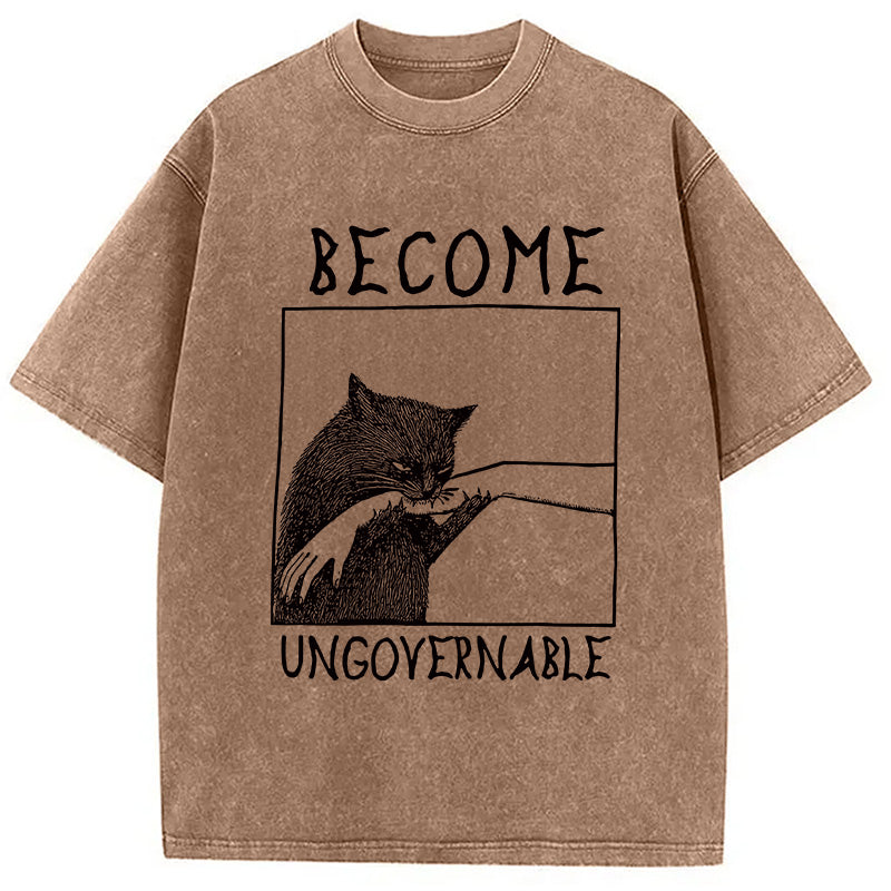 Cat Biting Arm Washed T-Shirt