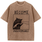 Cat Biting Arm Washed T-Shirt
