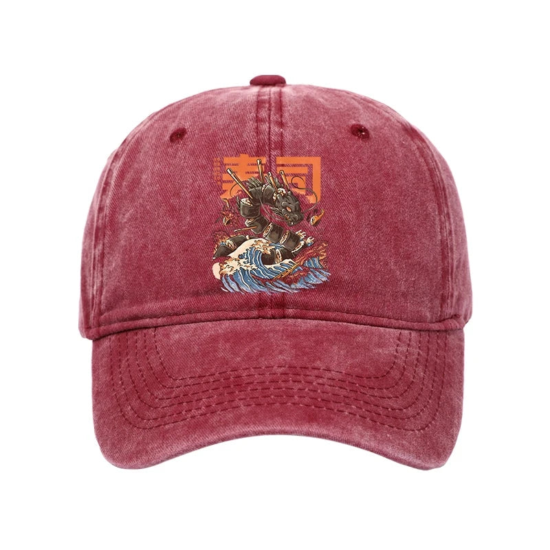 The Great Sushi Dragon Wave Washed Cap