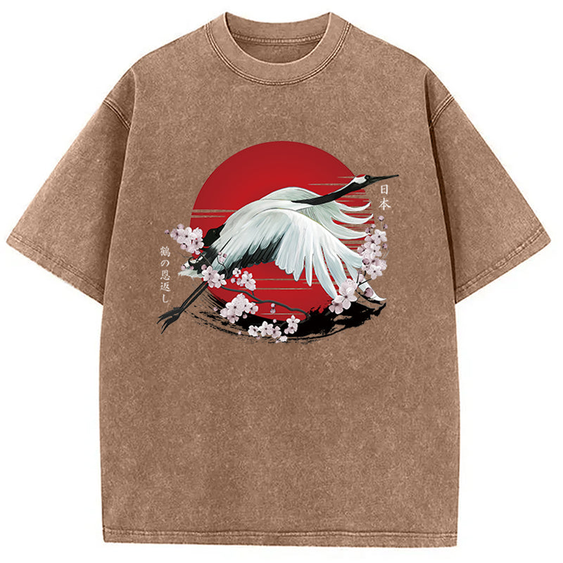 Japanese Crane Tsuru Washed T-Shirt