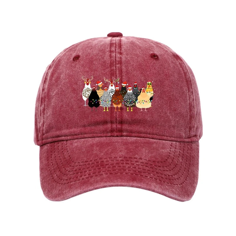A Flock Of Christmas Chickens Washed Cap