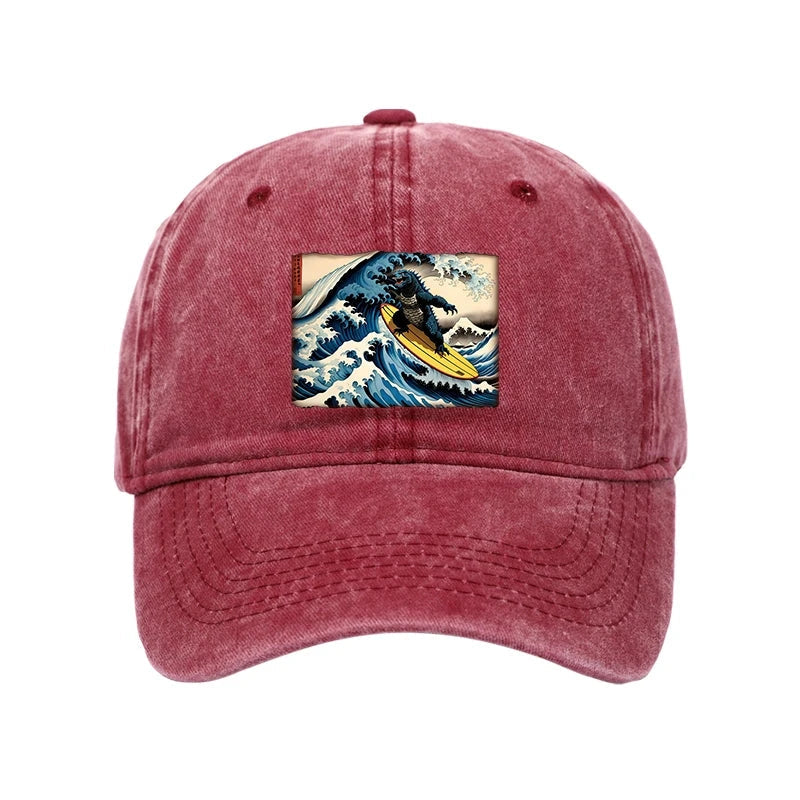 Dinosaur Surfing Japanese Washed Cap