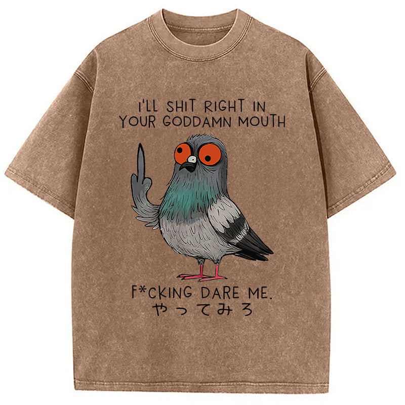 Angry Pigeon Funny Washed T-Shirt
