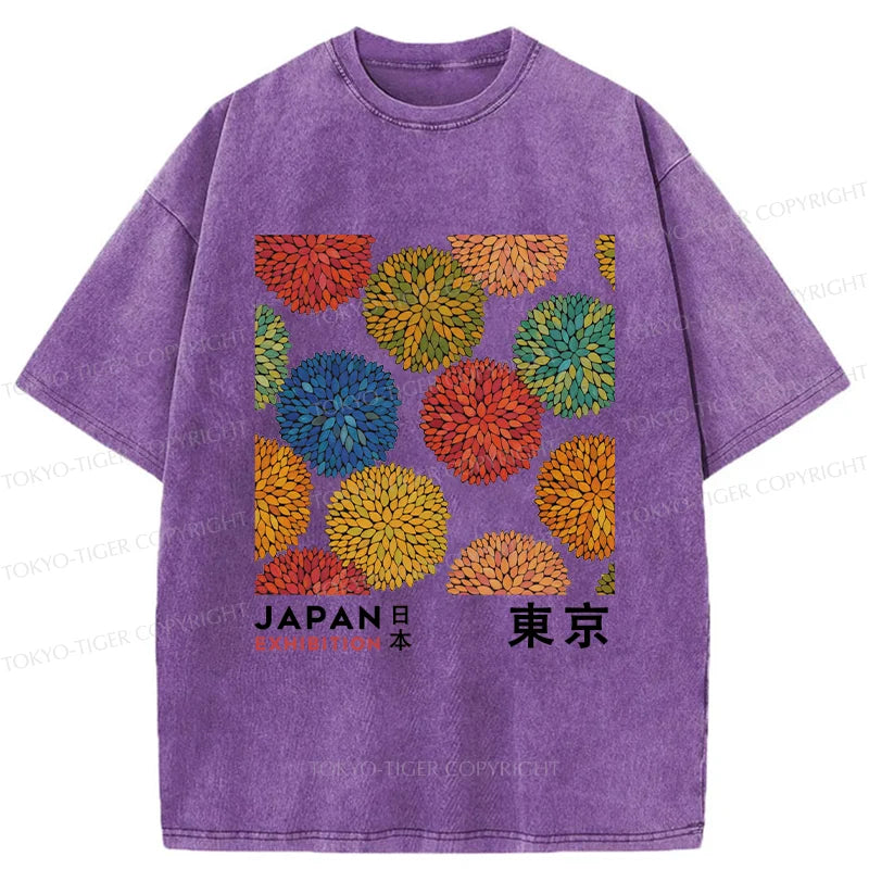 Unisex Japanese Flower Art Washed T-Shirt