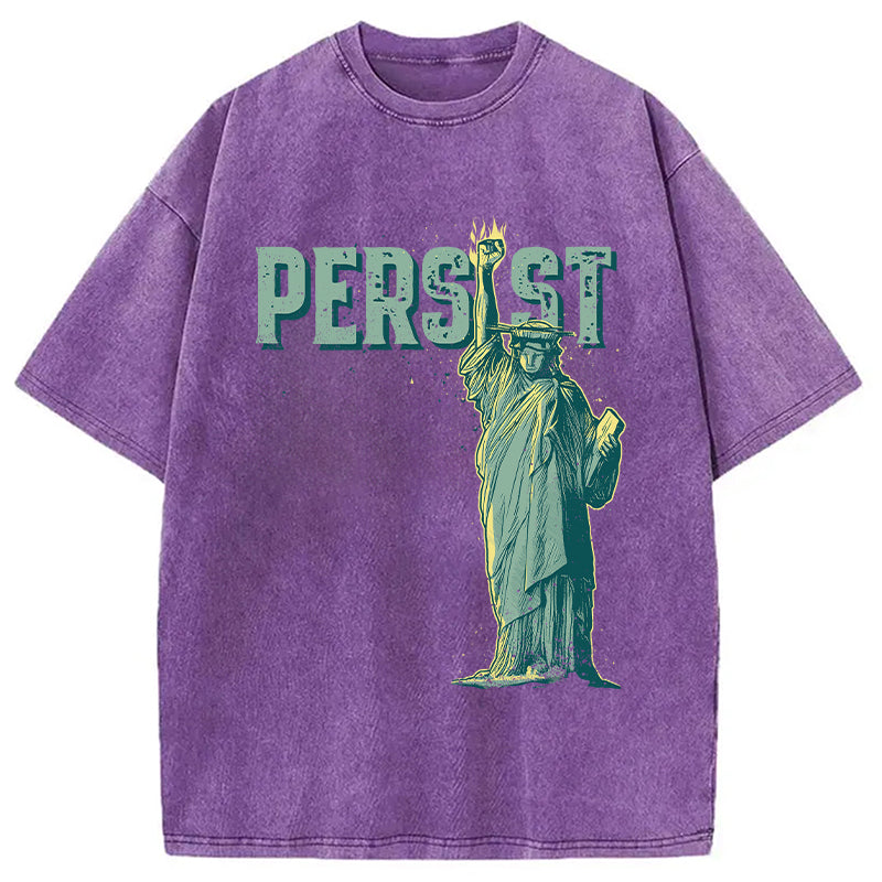 Lady Liberty Flaming Fist Washed T-Shirt