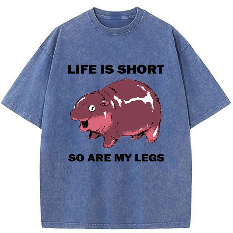 Unisex Short Legs Short Life Washed T-Shirt