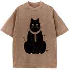 Japanese Cat With Scarf Washed T-Shirt