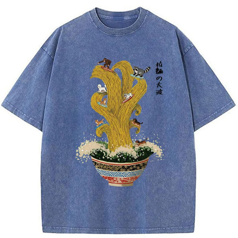 Unisex Ramen Surfing Washed T-Shirt