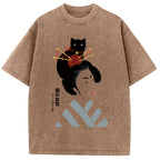 Geisha And Cat Washed T-Shirt