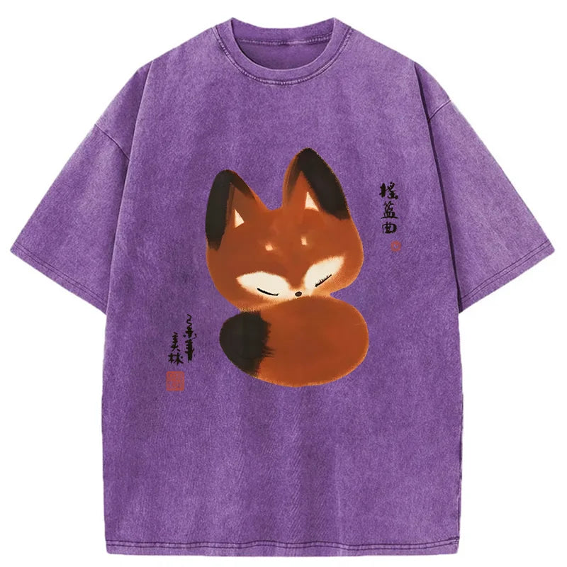 Unisex Cute Fox Washed T-Shirt