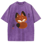 Unisex Cute Fox Washed T-Shirt
