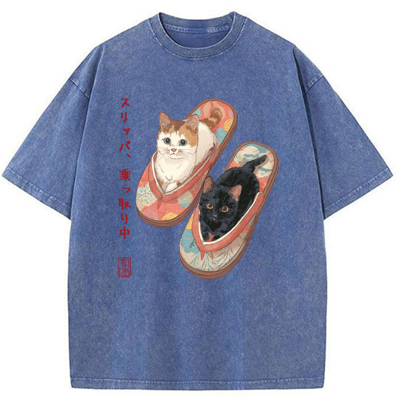Unisex Slipper Kitties Washed T-Shirt