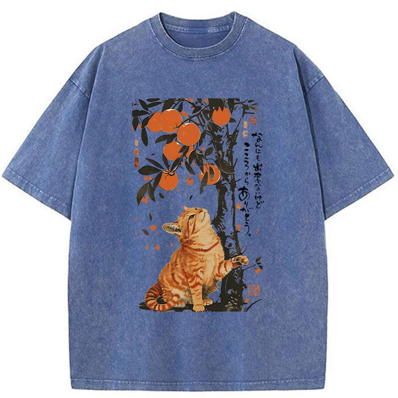 Unisex Orange Cat Wants To Eat Oranges Washed T-Shirt