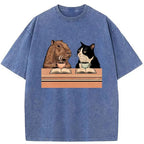 Capybara And Cat Talk Washed T-Shirt