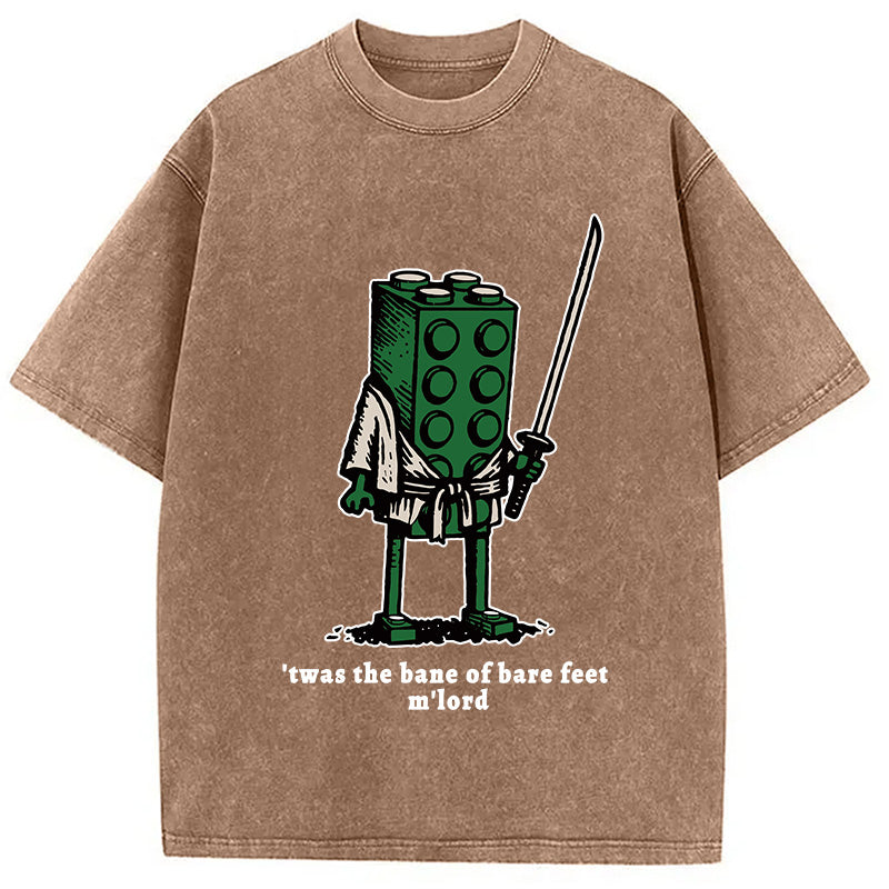 Funny Building Blocks Samurai Washed T-Shirt