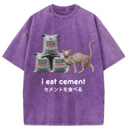 I Eat Cement Cursed Cat Washed T-Shirt