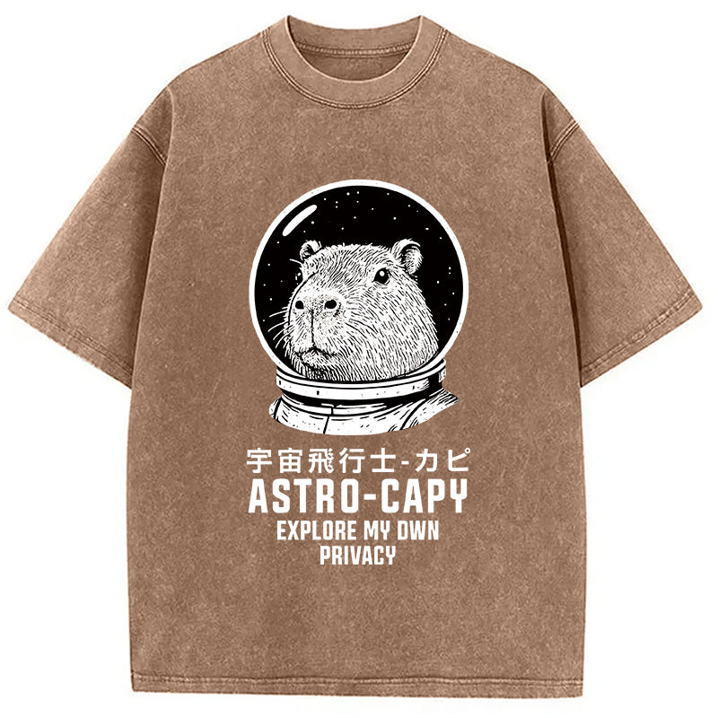Astronaut Capybara Washed T-Shirt