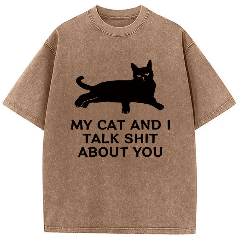 Gossiping Black Cat Washed T-Shirt