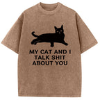 Gossiping Black Cat Washed T-Shirt