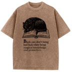 Black Cat Sleeping On A Book Washed T-Shirt
