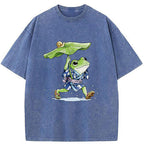 Unisex Frog Seeking Shelter From The Rain Washed T-Shirt