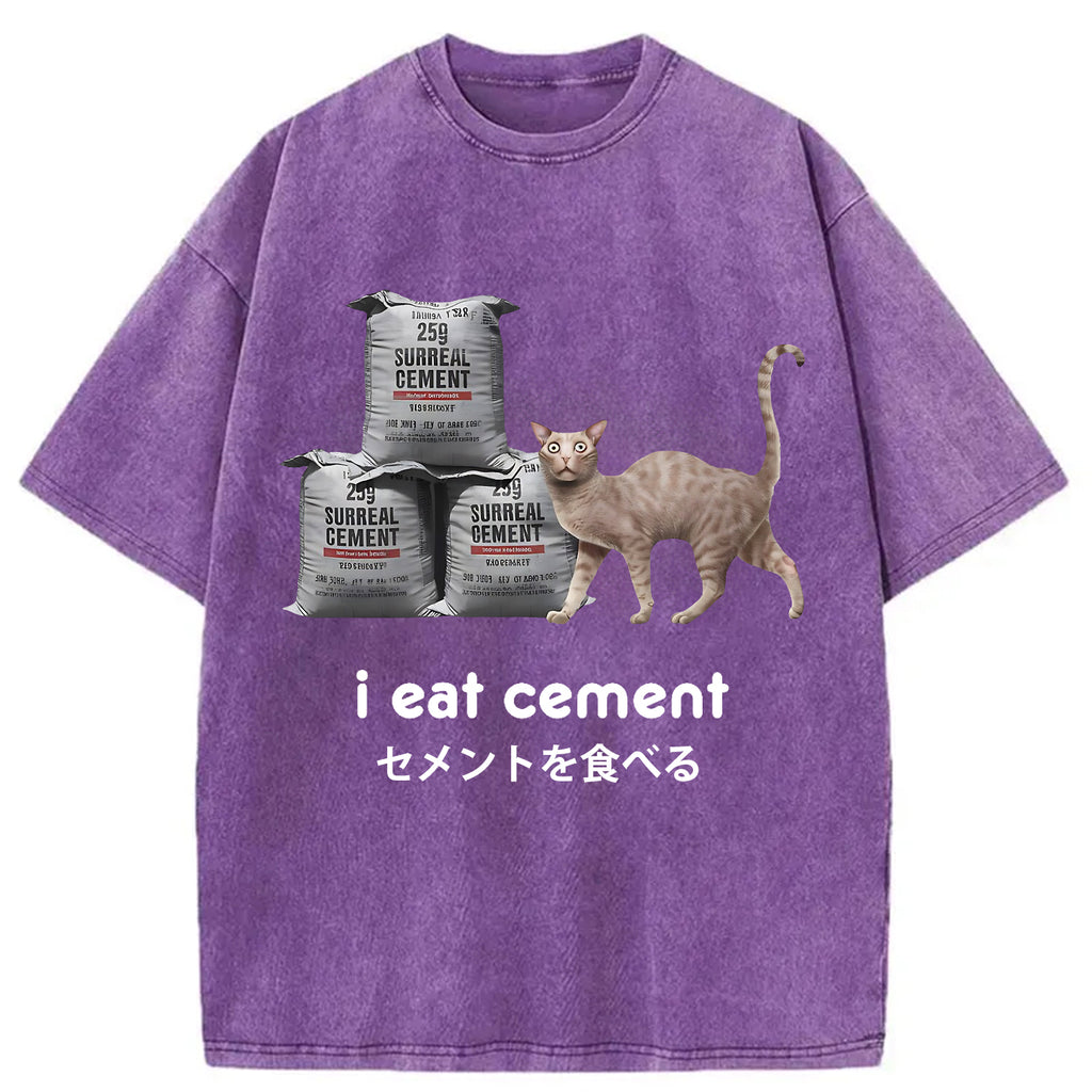 I Eat Cement Cursed Cat Washed T-Shirt