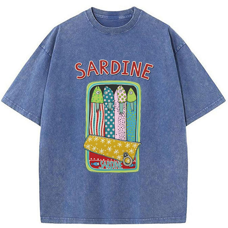 Unisex Colorful Sardines Washed T-Shirt