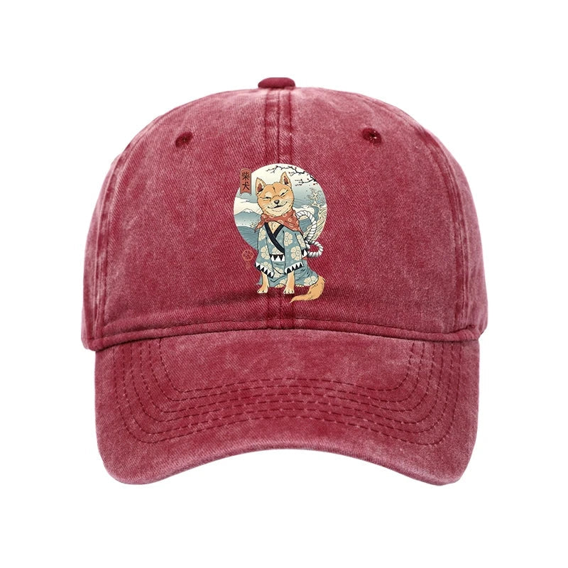 Samurai Shiba Dog Japanese Washed Cap