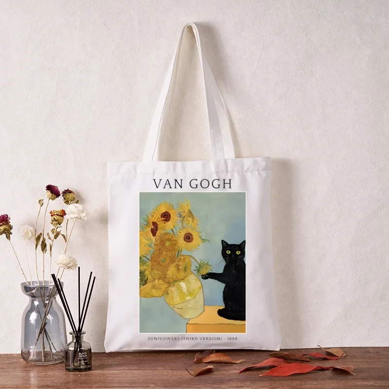 Black Cat With Sunflowers Tote Bag