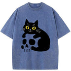 Unisex Cat And Skull Japan Washed T-Shirt