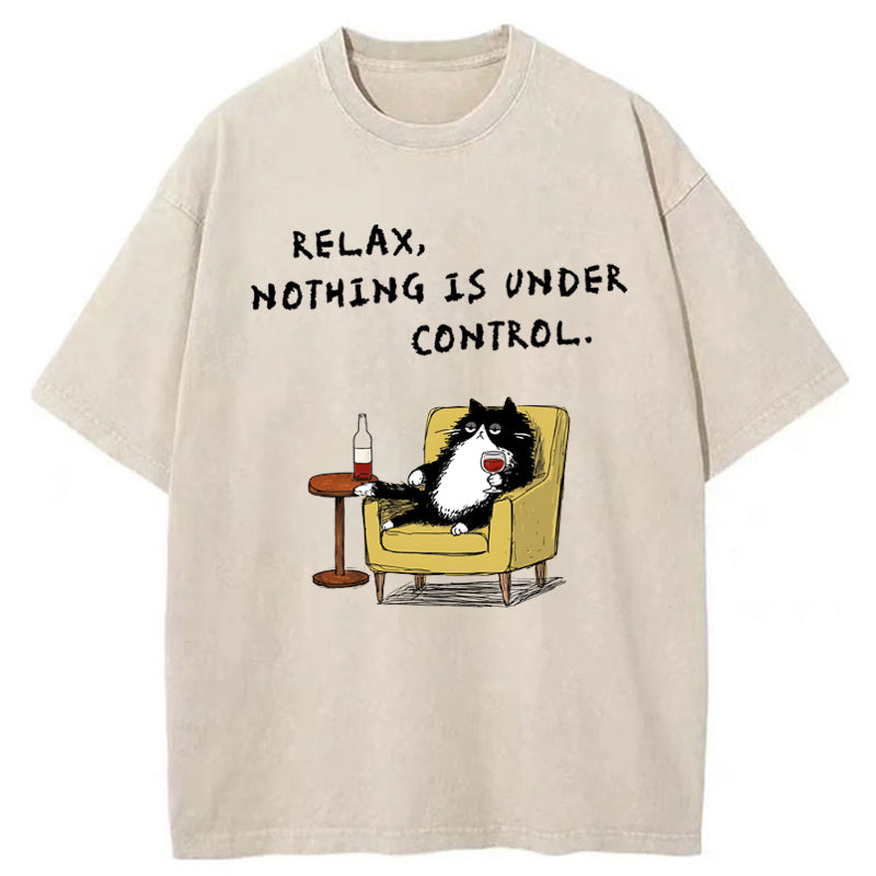 Unisex Unavailable Cat: Nothing Is Under Control Washed T-Shirt