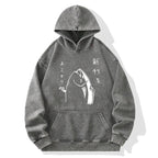 Japanese Fish Hold Up White Washed Hoodie