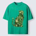 Unisex Clover Cat Washed T-Shirt