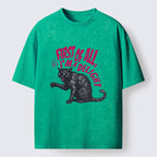 Unisex Fierce Black Cat Washed T-Shirt